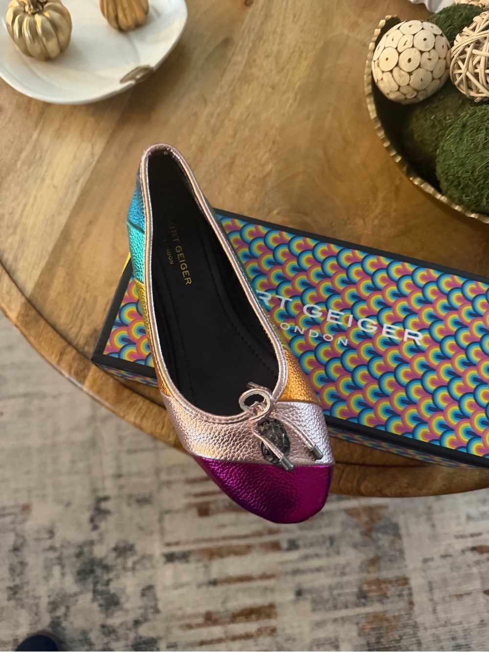 Kurt Geiger Metallic Multicolor Leather Ballet Flat - Pink/Gold/Teal